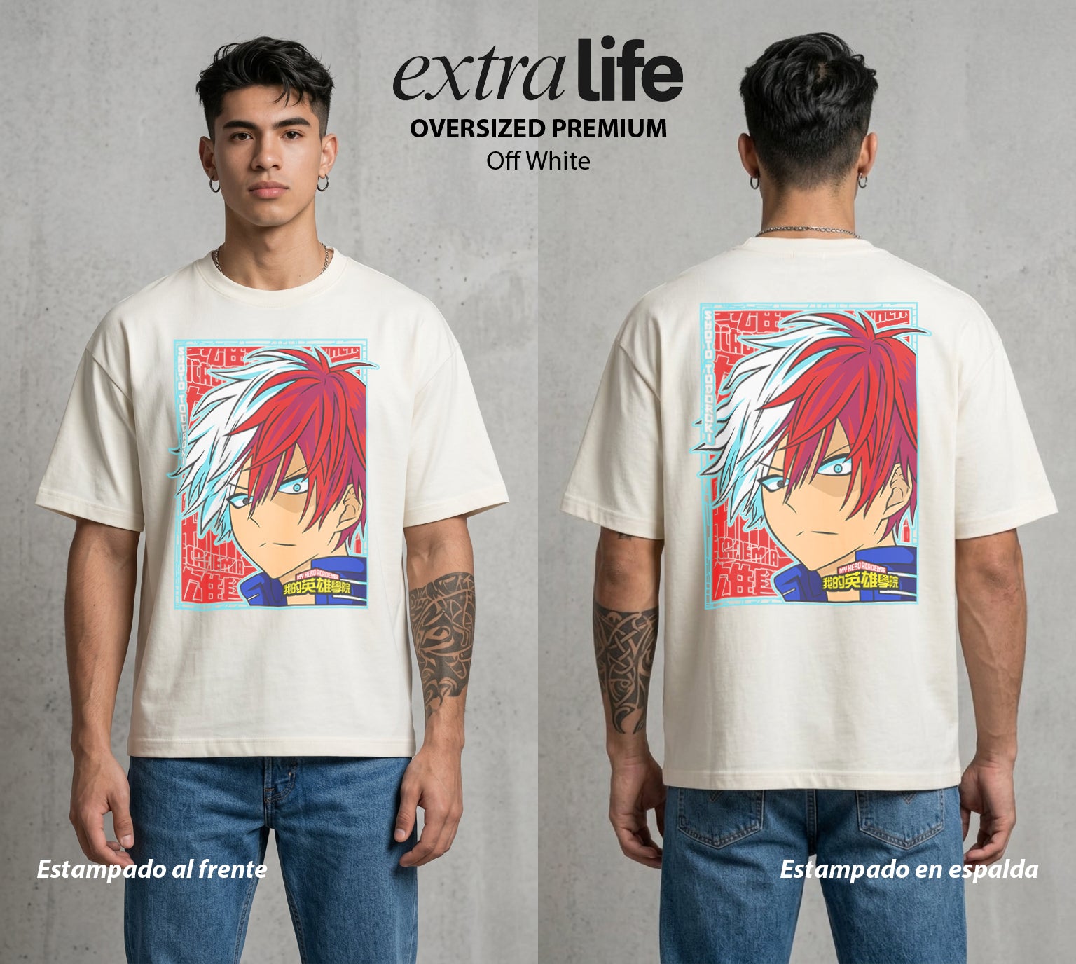 La Academia de Heroes | La Herencia del Bien #02573 - Playera Oversized Premium | Off White - Foto en modelo