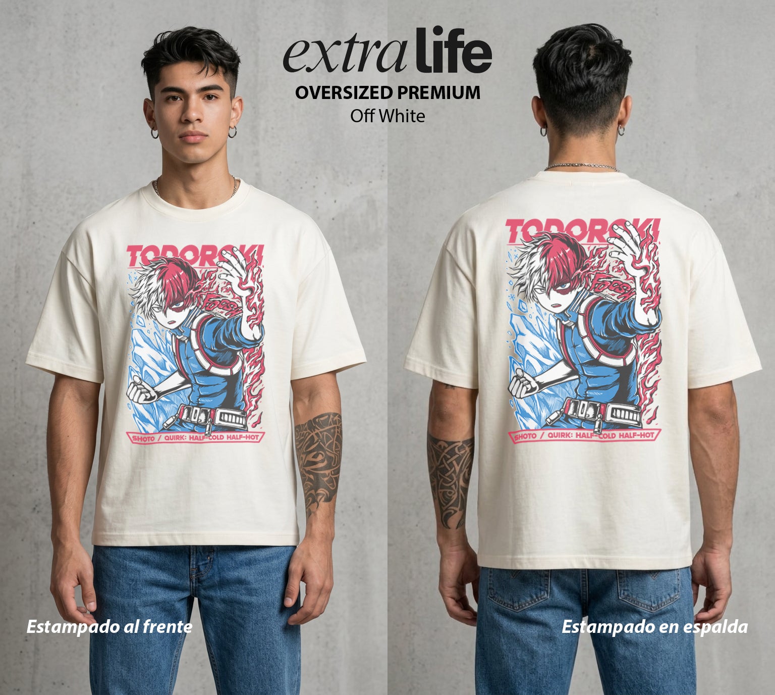 La Academia de Heroes | El Equilibrio del Bien #02574 - Playera Oversized Premium | Off White - Foto en modelo