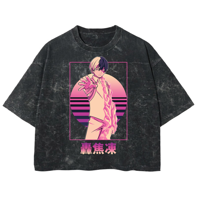 Playera streetwear premium de anime y gaming ExtraLife MX, corte boxy deluxe mineral wash heavyweight en color Acid Wash, moda urbana mexicana de culto.