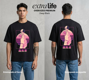 La Academia de Heroes | El Equilibrio al Atardecer al Atardecer #02575 - Playera Oversized Premium | Deep Black - Foto en modelo