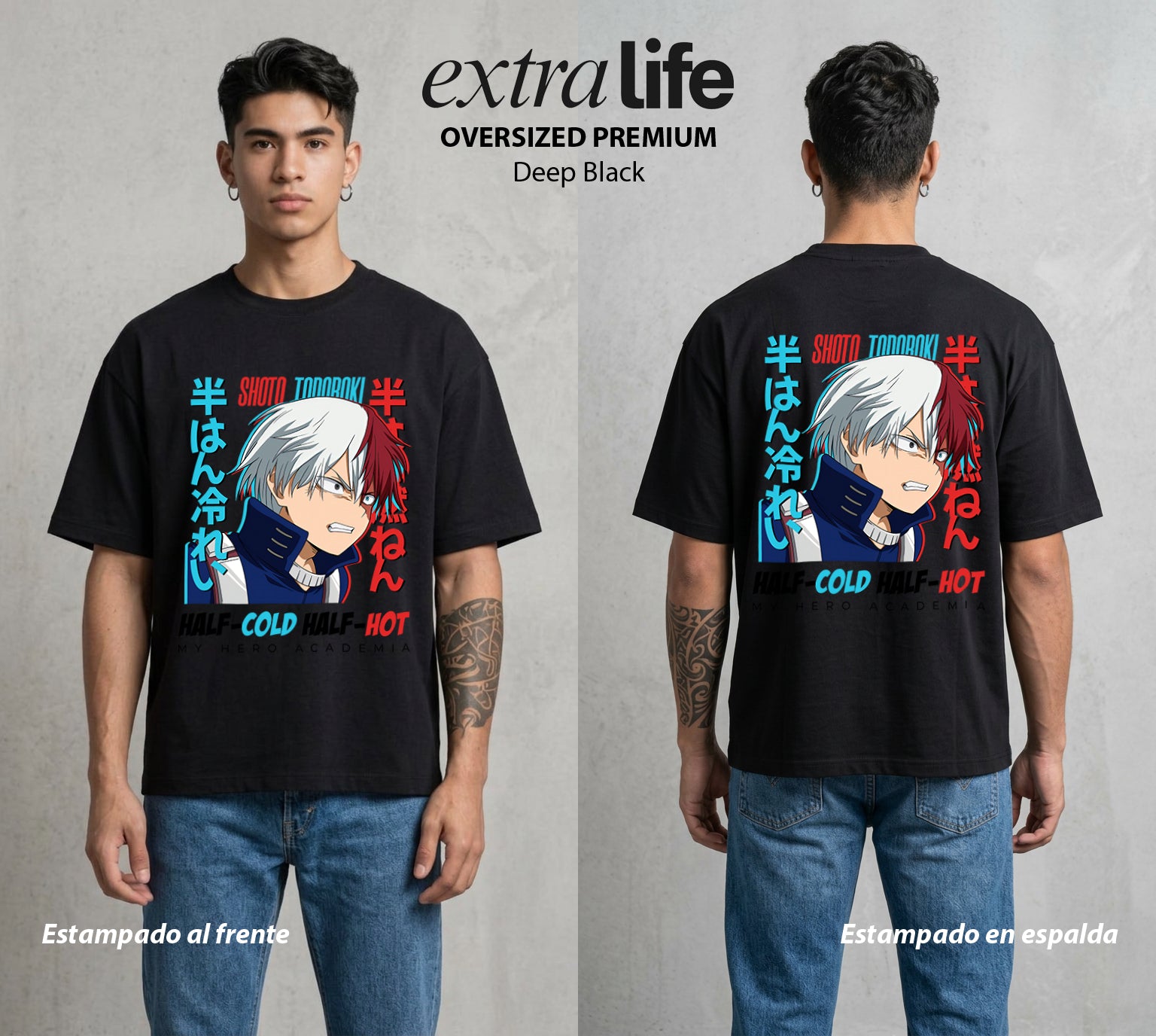 La Academia de Heroes | La Herencia del Frio y Calor #02577 - Playera Oversized Premium | Deep Black - Foto en modelo