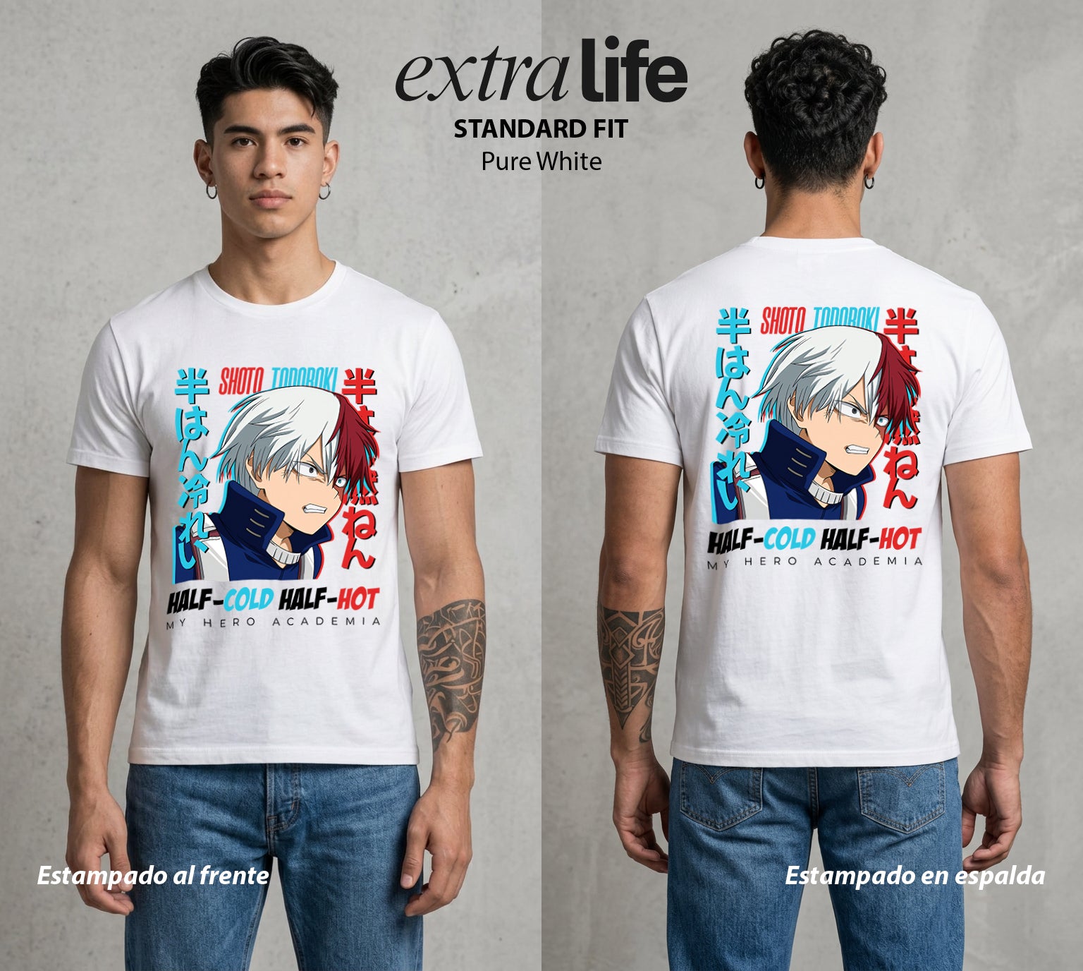 La Academia de Heroes | La Herencia del Frio y Calor #02577 - Playera Standard Fit | Pure White - Foto en modelo