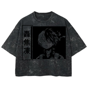 Playera streetwear premium de anime y gaming ExtraLife MX, corte boxy deluxe mineral wash heavyweight en color Acid Wash, moda urbana mexicana de culto.