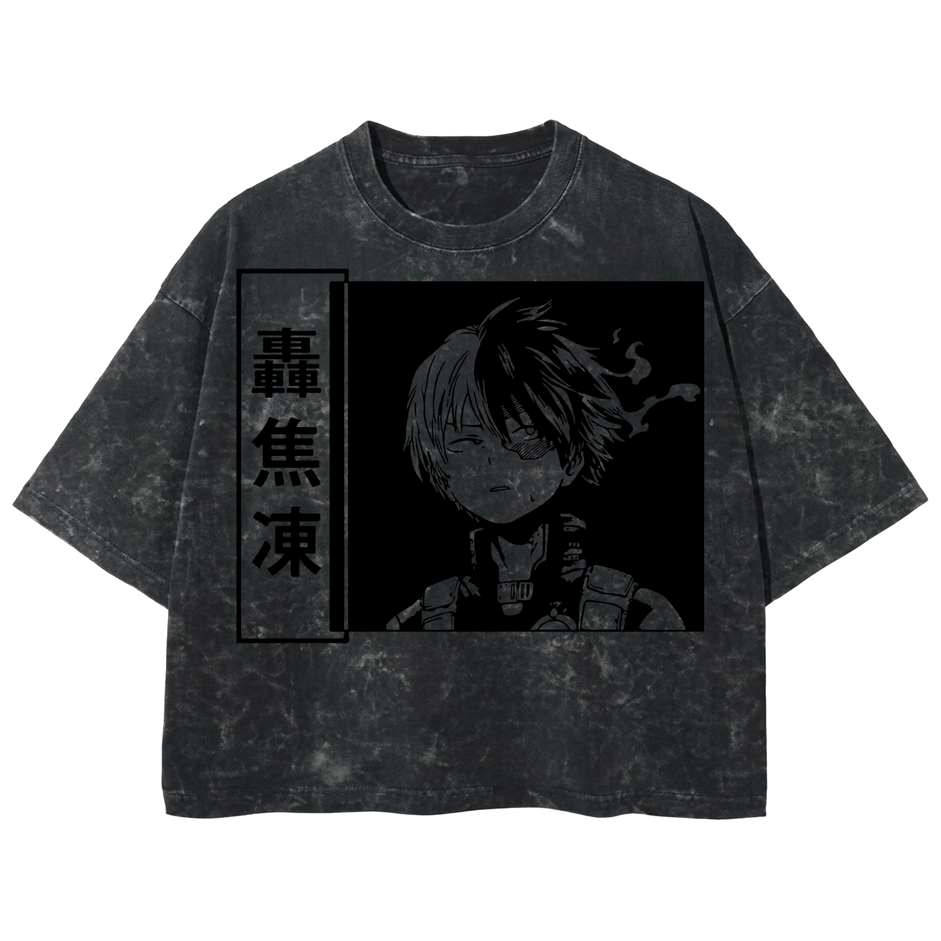 Playera streetwear premium de anime y gaming ExtraLife MX, corte boxy deluxe mineral wash heavyweight en color Acid Wash, moda urbana mexicana de culto.