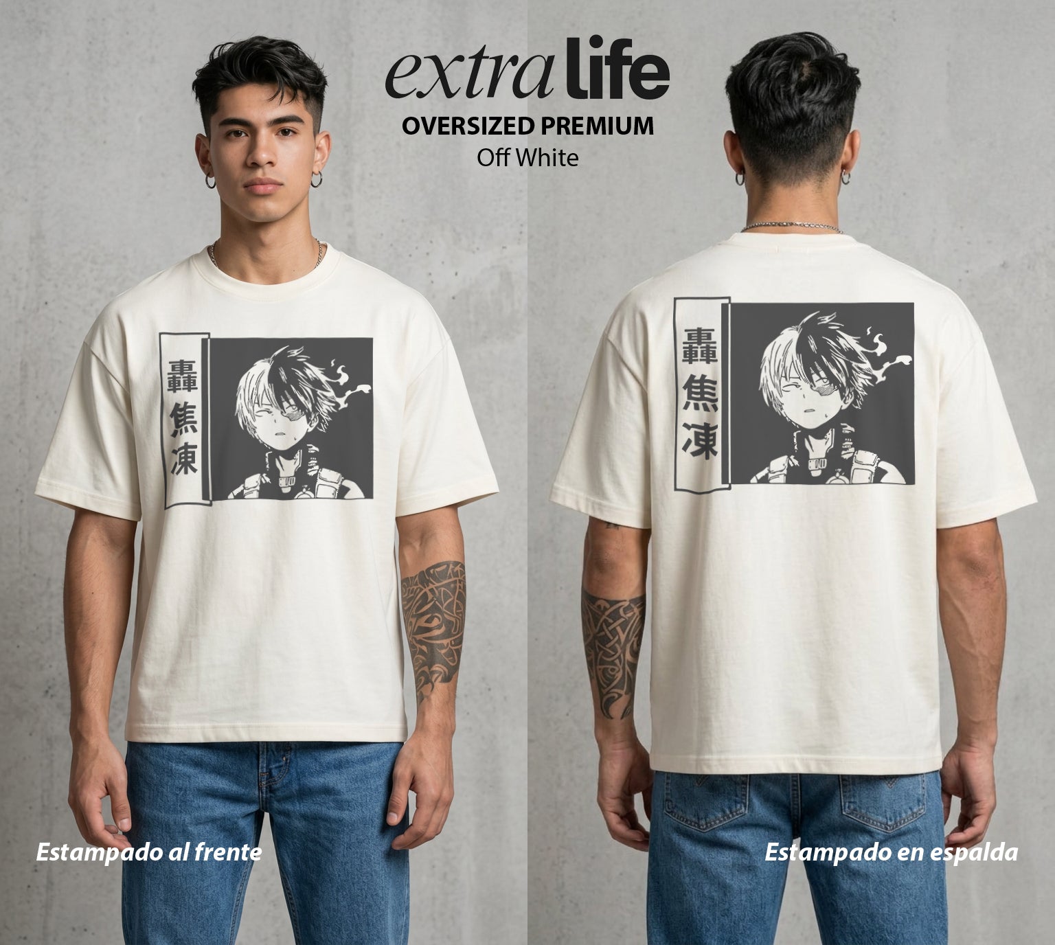 La Academia de Heroes | El Equilibrio del Poder #02578 - Playera Oversized Premium | Off White - Foto en modelo