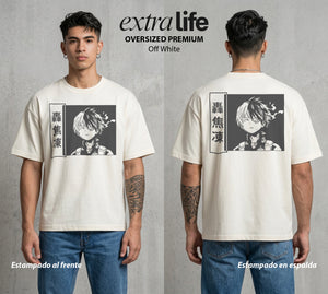 La Academia de Heroes | El Equilibrio del Poder #02578 - Playera Oversized Premium | Off White - Foto en modelo
