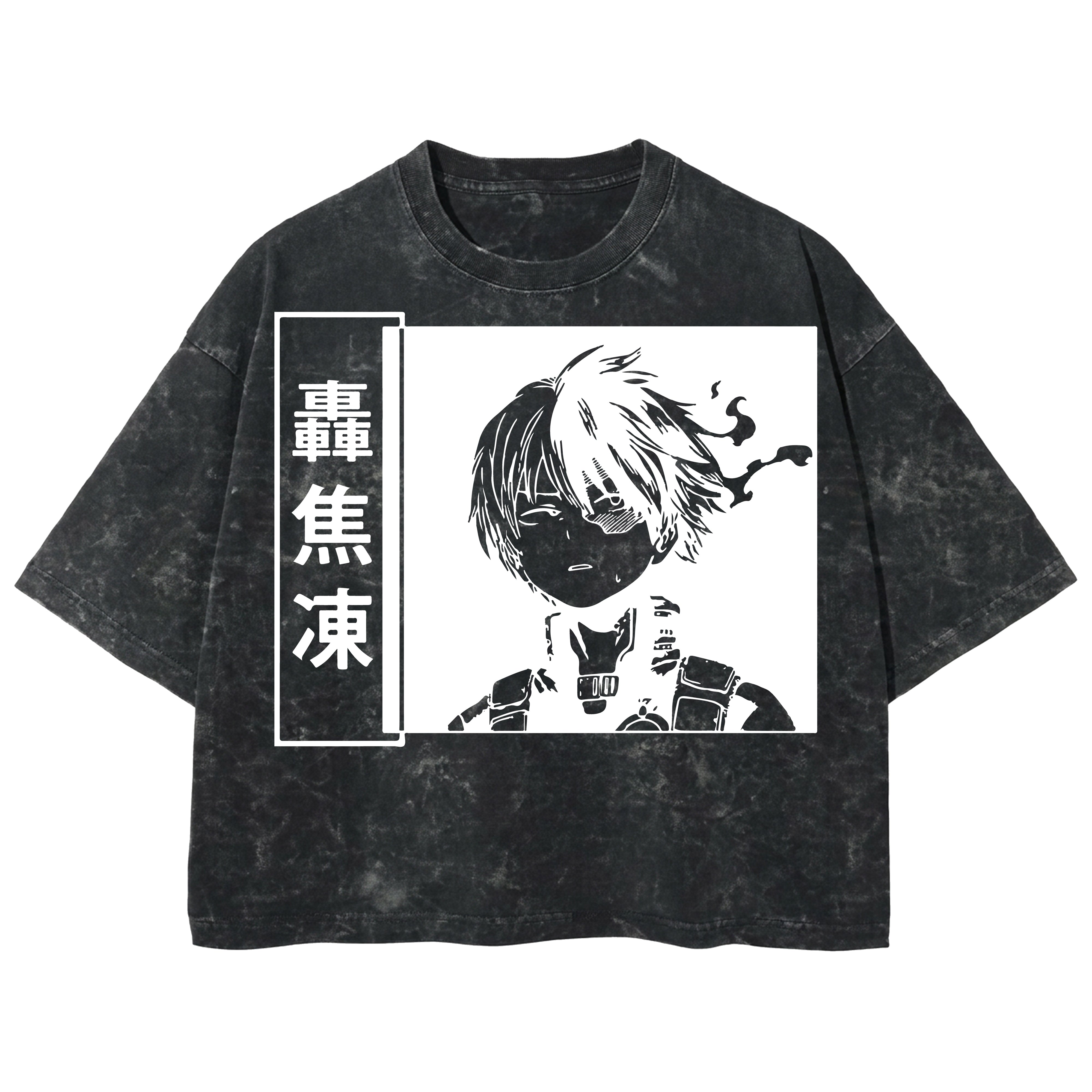 Playera streetwear premium de anime y gaming ExtraLife MX, corte boxy deluxe mineral wash heavyweight en color Acid Wash, moda urbana mexicana de culto.