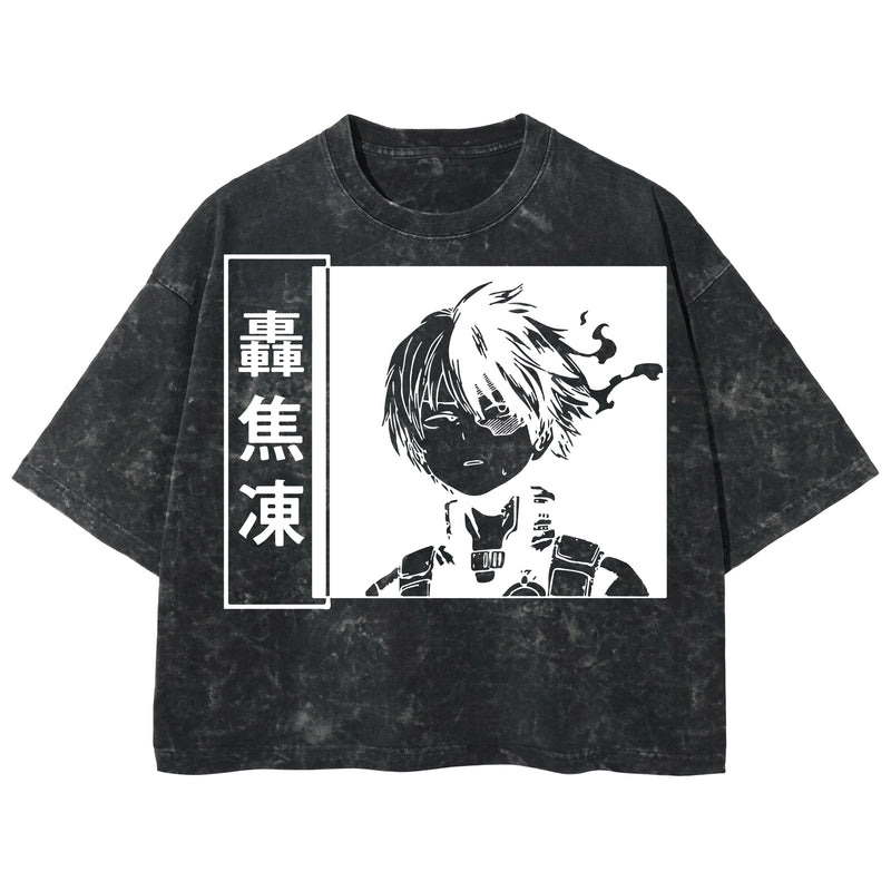 Playera streetwear premium de anime y gaming ExtraLife MX, corte boxy deluxe mineral wash heavyweight en color Acid Wash, moda urbana mexicana de culto.