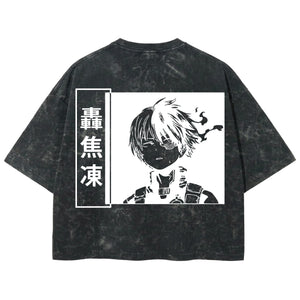 Playera streetwear premium de anime y gaming ExtraLife MX, corte boxy deluxe mineral wash heavyweight en color Acid Wash, moda urbana mexicana de culto.