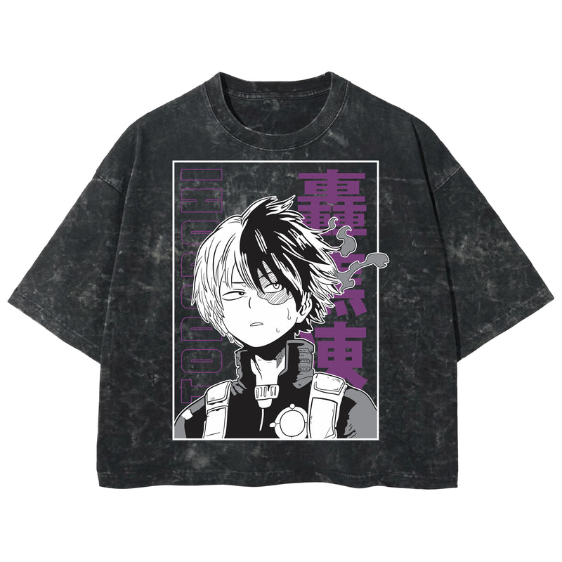 Playera streetwear premium de anime y gaming ExtraLife MX, corte boxy deluxe mineral wash heavyweight en color Acid Wash, moda urbana mexicana de culto.