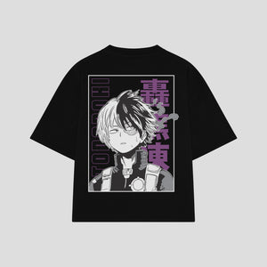 Playera streetwear premium de anime y gaming ExtraLife MX, corte boxy oversized drop shoulder heavyweight en color Deep Black y Off-White, moda urbana mexicana de culto.