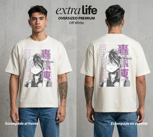 La Academia de Heroes | La Herencia del Bien #02580 - Playera Oversized Premium | Off White - Foto en modelo