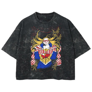 Playera streetwear premium de anime y gaming ExtraLife MX, corte boxy deluxe mineral wash heavyweight en color Acid Wash, moda urbana mexicana de culto.