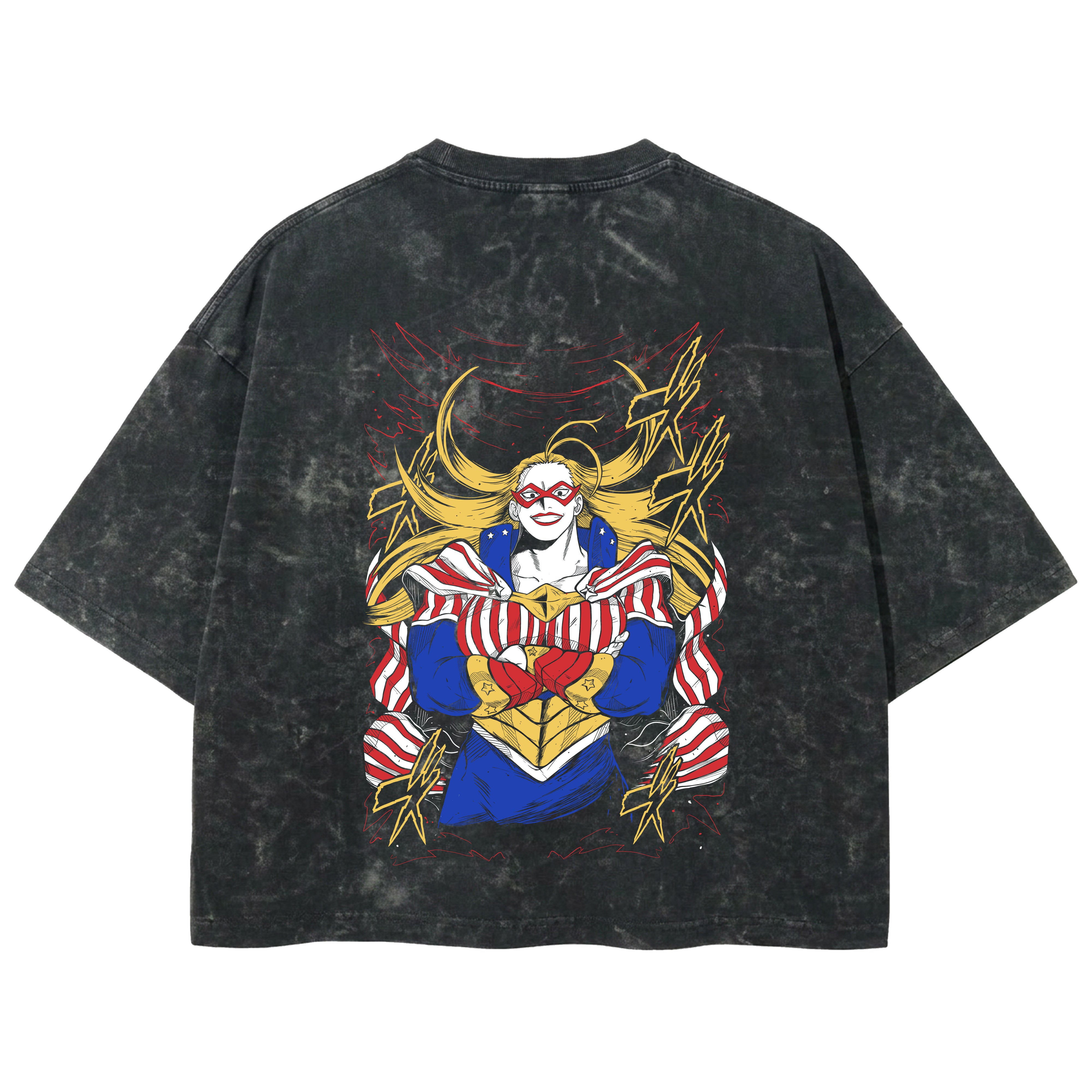 Playera streetwear premium de anime y gaming ExtraLife MX, corte boxy deluxe mineral wash heavyweight en color Acid Wash, moda urbana mexicana de culto.