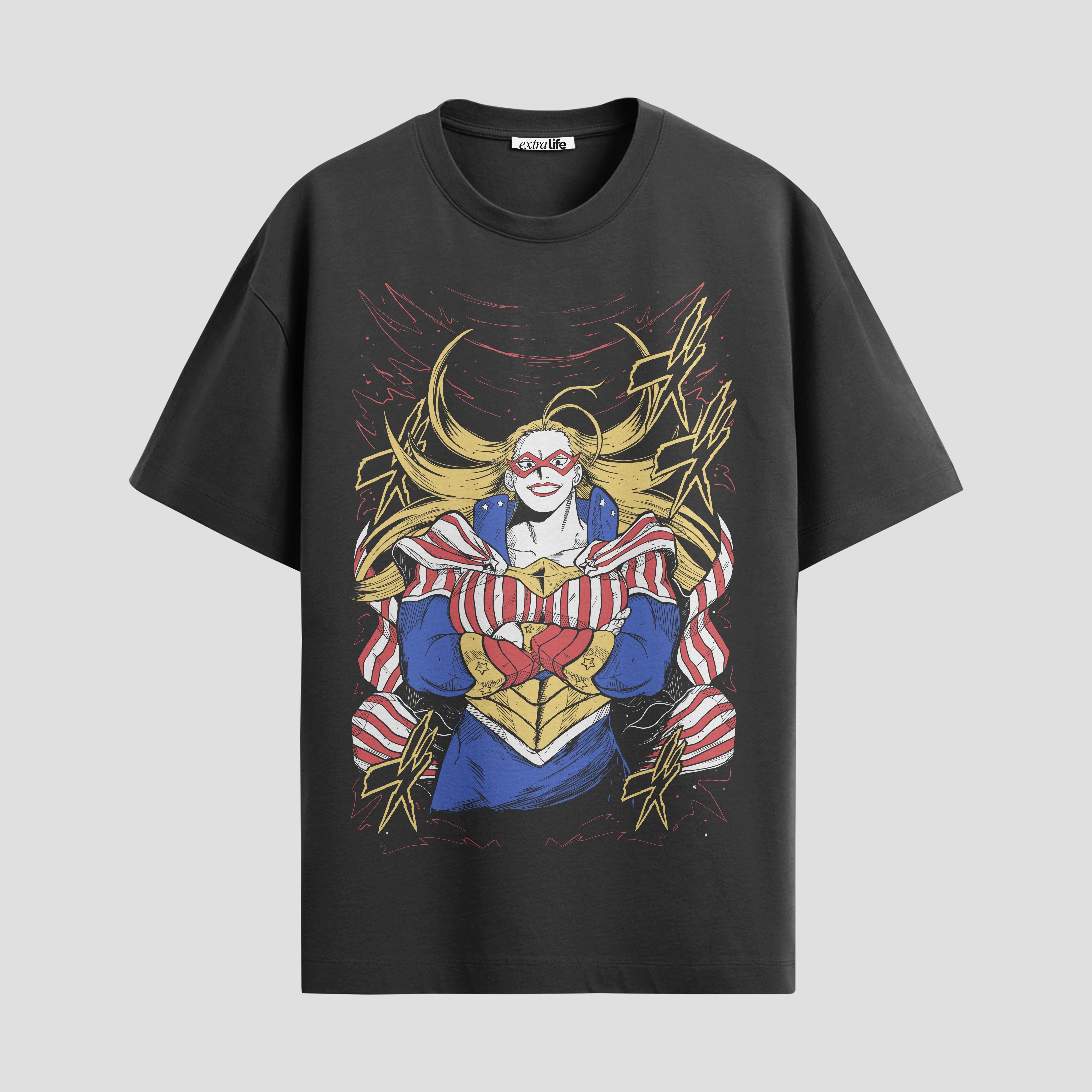 Playera urbana de anime y gaming ExtraLife MX, corte Standard Fit unisex ligero y transpirable en color Deep Black y Pure White, ropa de uso diario para gym y casual.
