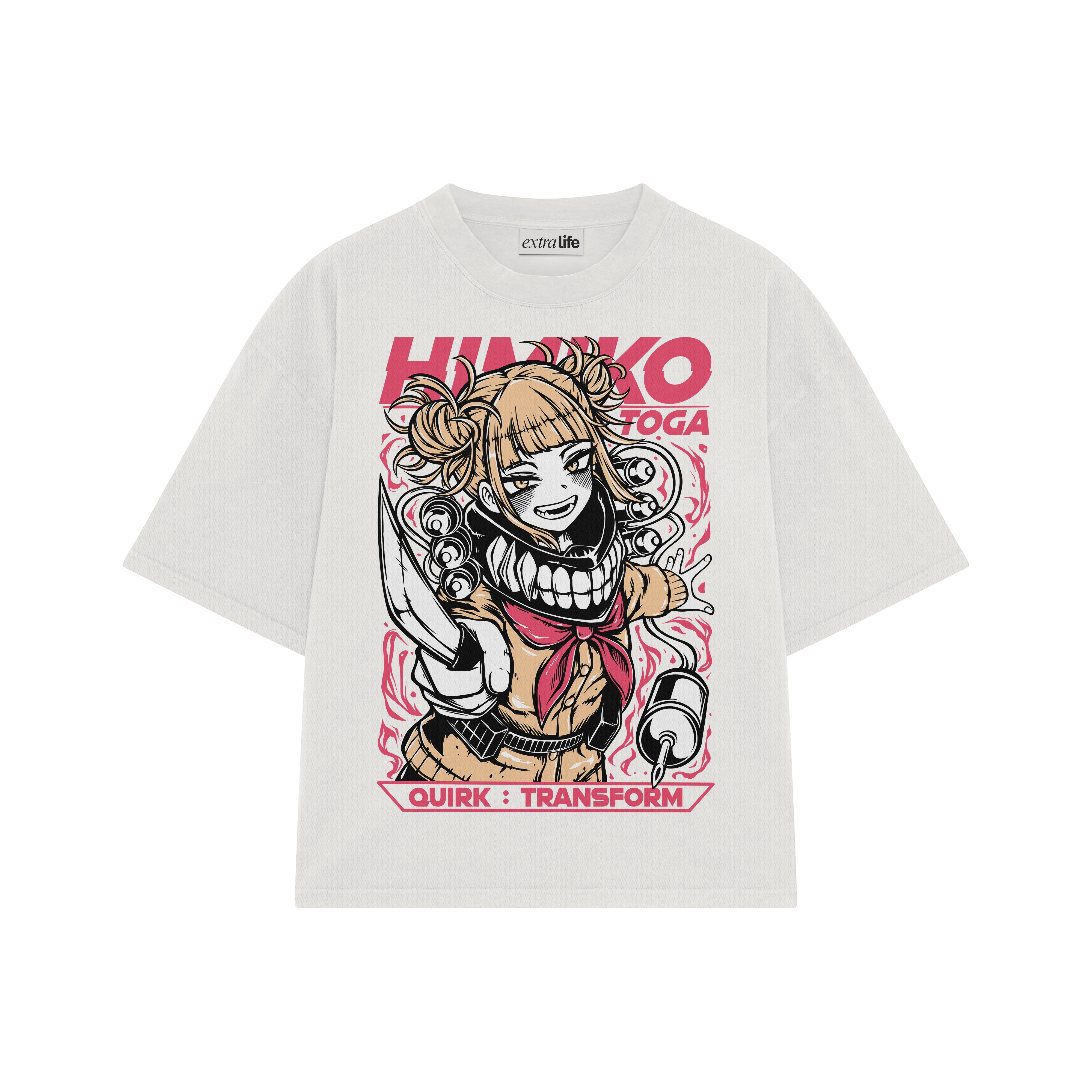 Playera streetwear premium de anime y gaming ExtraLife MX, corte boxy oversized drop shoulder heavyweight en color Deep Black y Off-White, moda urbana mexicana de culto.