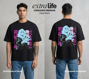 La Academia de Heroes | Las Manos del Caos #02583 - Playera Oversized Premium | Deep Black - Foto en modelo