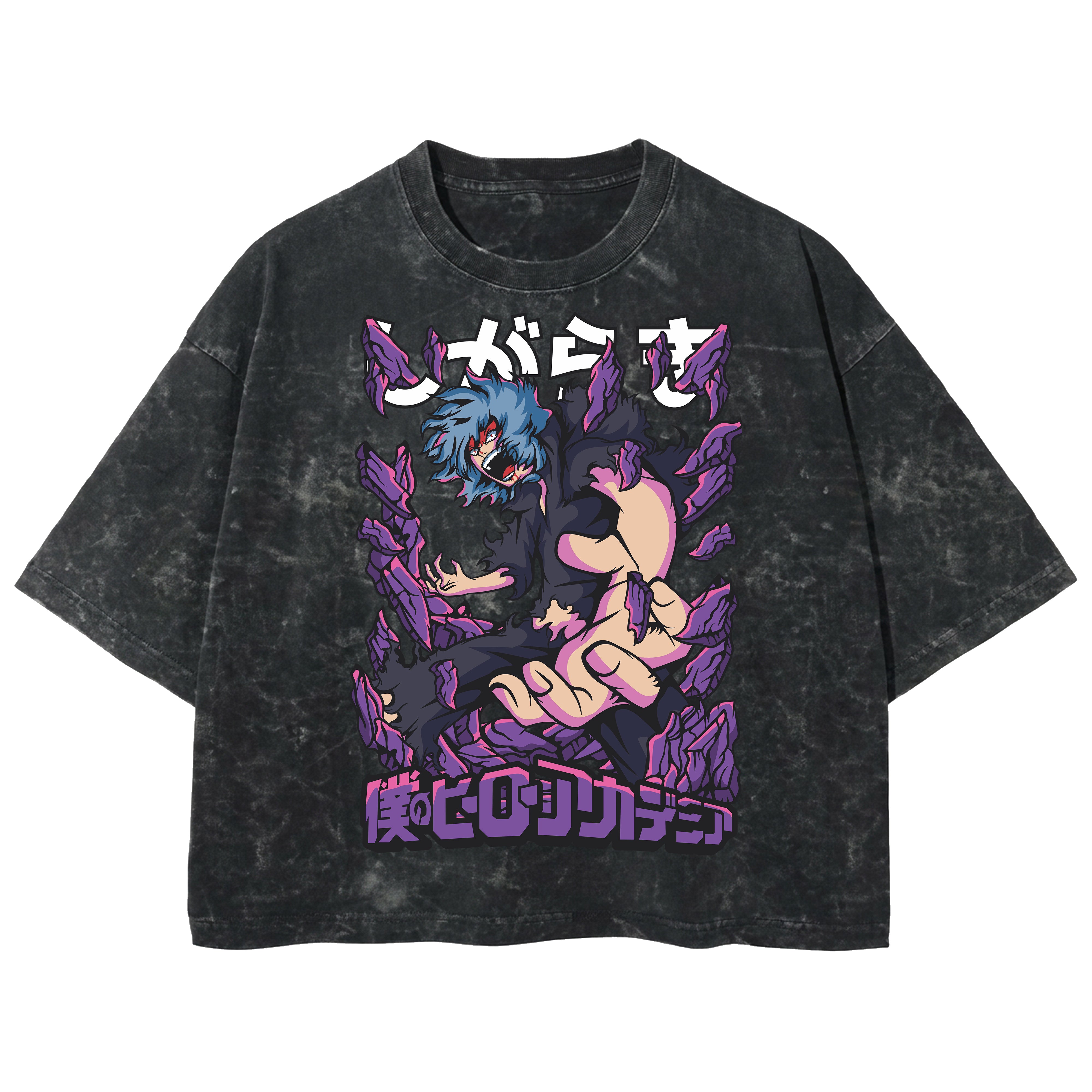 Playera streetwear premium de anime y gaming ExtraLife MX, corte boxy deluxe mineral wash heavyweight en color Acid Wash, moda urbana mexicana de culto.
