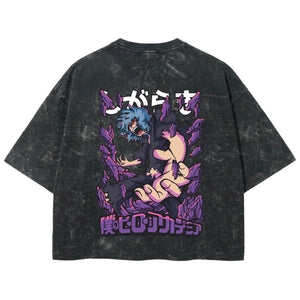 Playera streetwear premium de anime y gaming ExtraLife MX, corte boxy deluxe mineral wash heavyweight en color Acid Wash, moda urbana mexicana de culto.