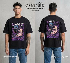 La Academia de Heroes | El Rey de la Destruccion #02584 - Playera Oversized Premium | Deep Black - Foto en modelo