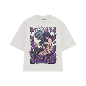 Playera streetwear premium de anime y gaming ExtraLife MX, corte boxy oversized drop shoulder heavyweight en color Deep Black y Off-White, moda urbana mexicana de culto.