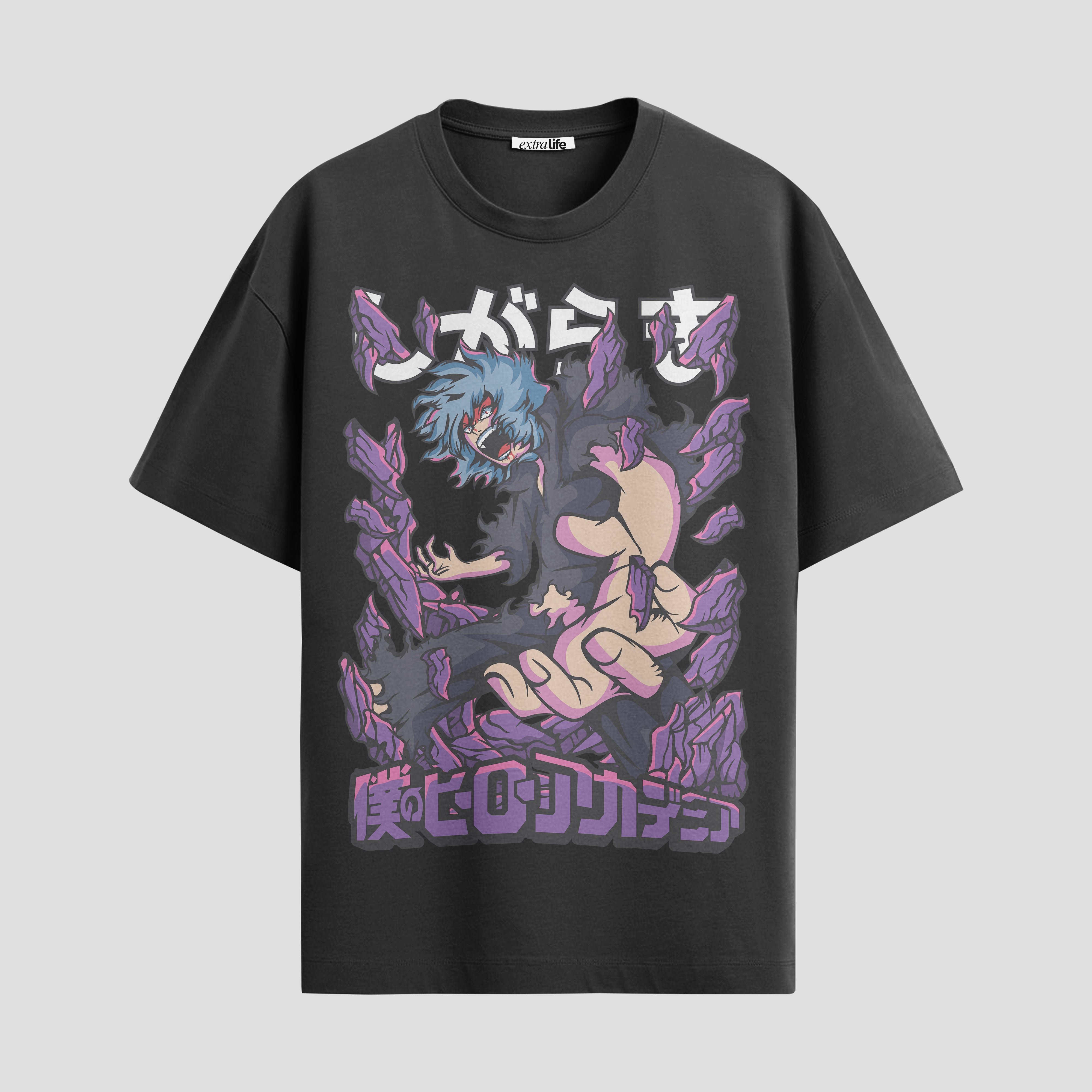 Playera urbana de anime y gaming ExtraLife MX, corte Standard Fit unisex ligero y transpirable en color Deep Black y Pure White, ropa de uso diario para gym y casual.