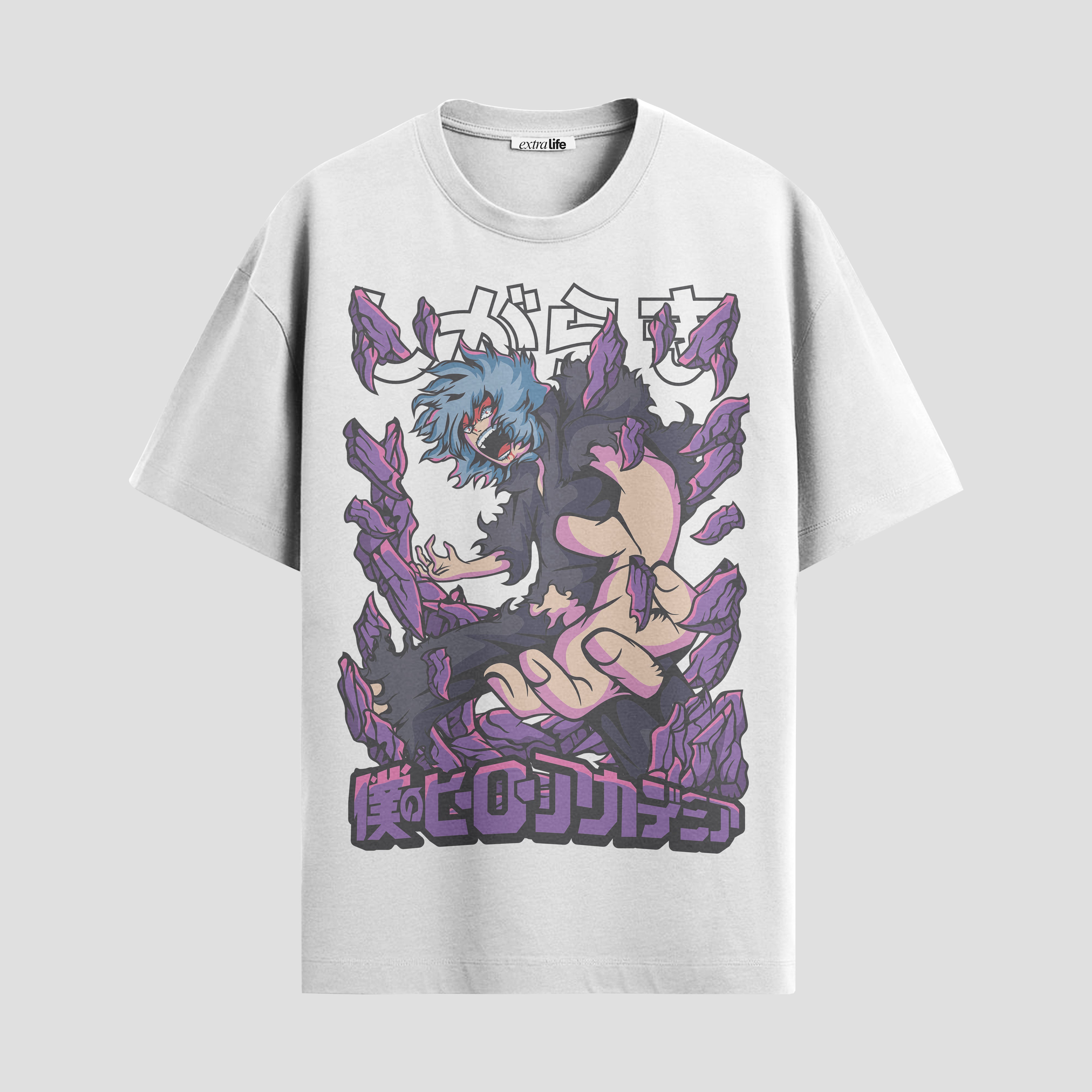 Playera urbana de anime y gaming ExtraLife MX, corte Standard Fit unisex ligero y transpirable en color Deep Black y Pure White, ropa de uso diario para gym y casual.