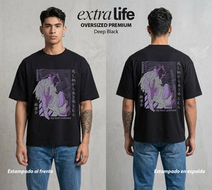 La Academia de Heroes | Las Manos del Caos #02585 - Playera Oversized Premium | Deep Black - Foto en modelo