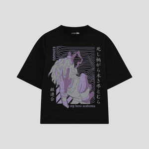 Playera streetwear premium de anime y gaming ExtraLife MX, corte boxy oversized drop shoulder heavyweight en color Deep Black y Off-White, moda urbana mexicana de culto.