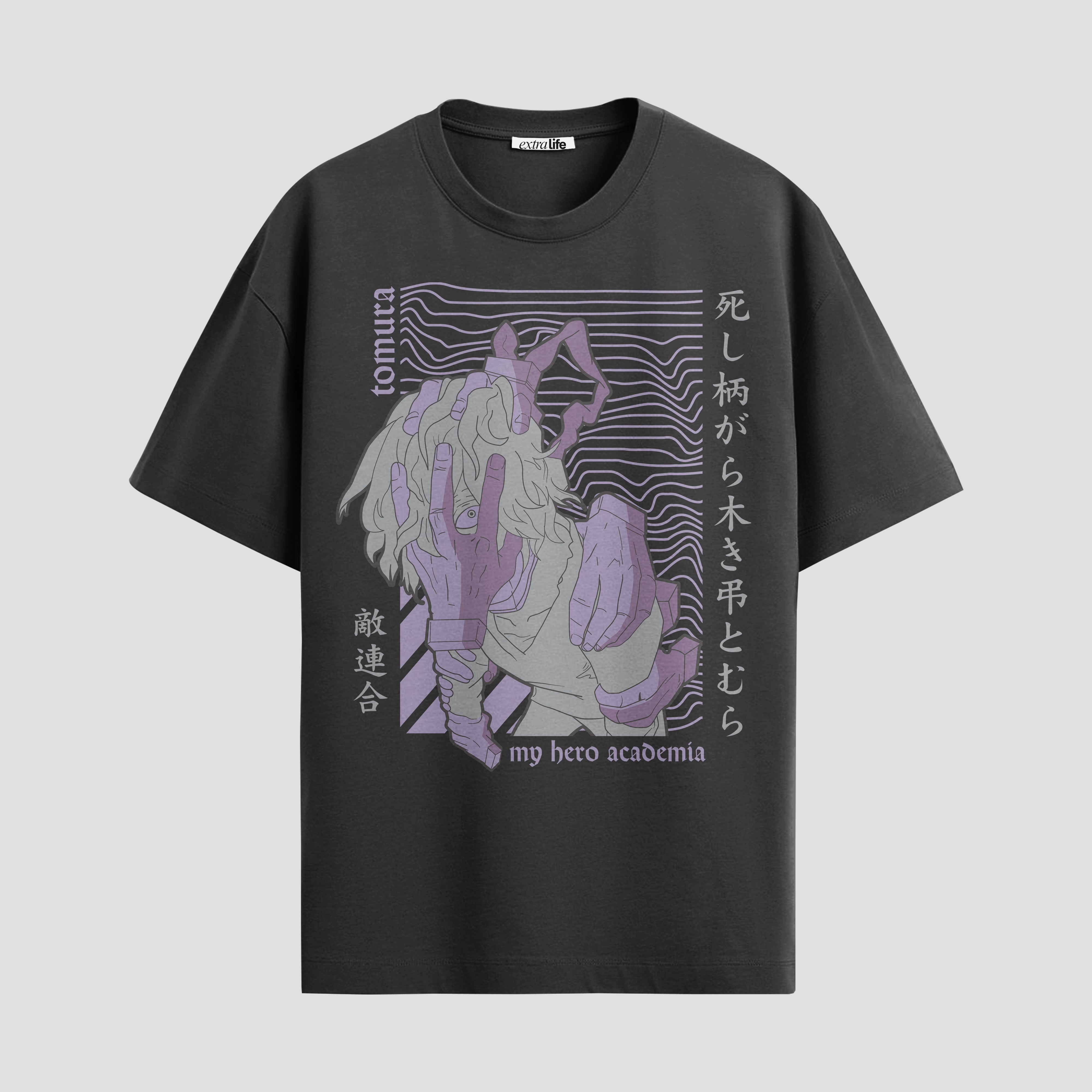 Playera urbana de anime y gaming ExtraLife MX, corte Standard Fit unisex ligero y transpirable en color Deep Black y Pure White, ropa de uso diario para gym y casual.