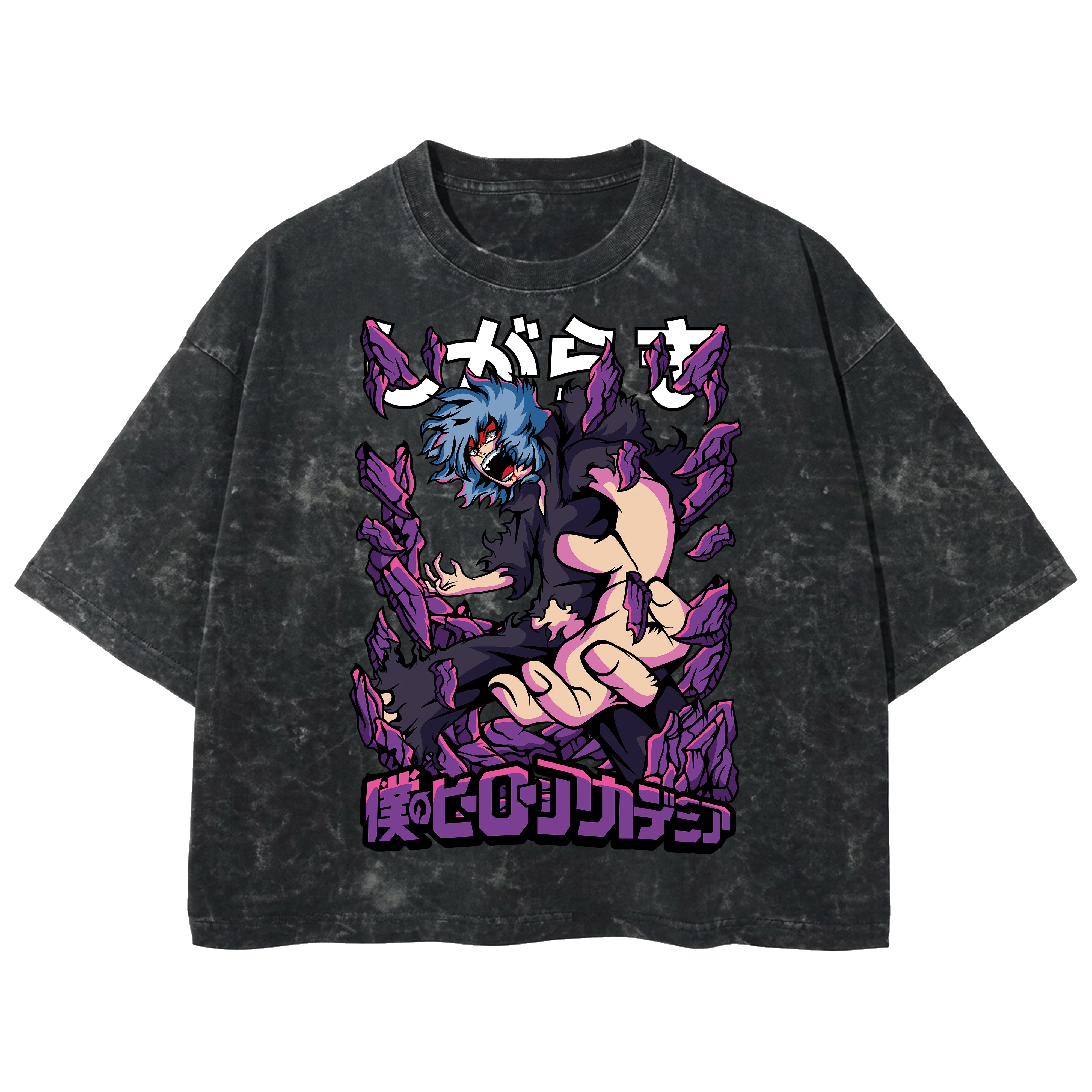 Playera streetwear premium de anime y gaming ExtraLife MX, corte boxy deluxe mineral wash heavyweight en color Acid Wash, moda urbana mexicana de culto.