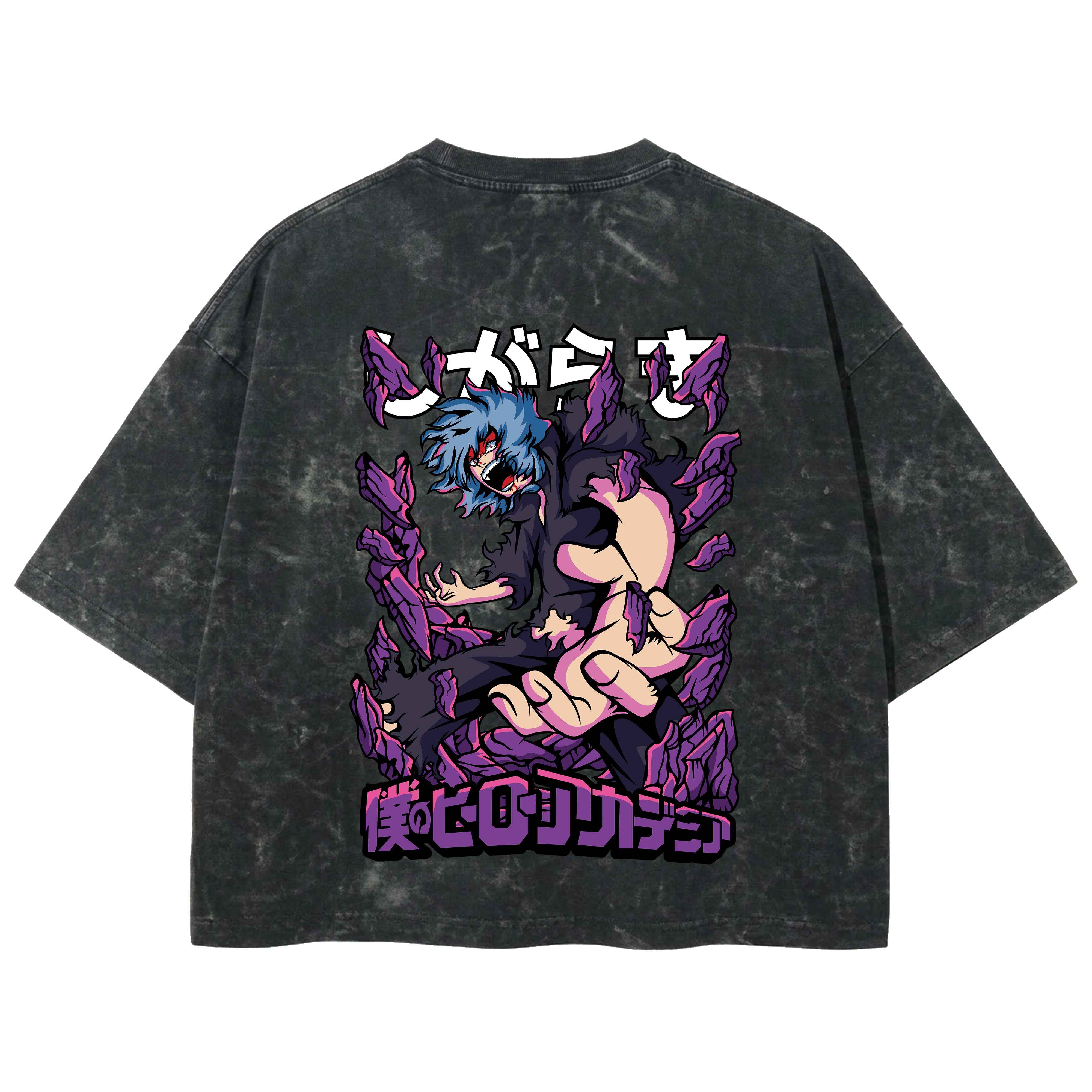 Playera streetwear premium de anime y gaming ExtraLife MX, corte boxy deluxe mineral wash heavyweight en color Acid Wash, moda urbana mexicana de culto.