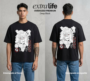 La Academia de Heroes | Las Manos del Caos #02587 - Playera Oversized Premium | Deep Black - Foto en modelo
