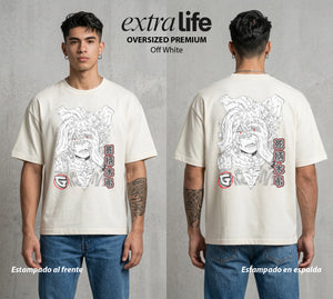 La Academia de Heroes | Las Manos del Caos #02587 - Playera Oversized Premium | Off White - Foto en modelo
