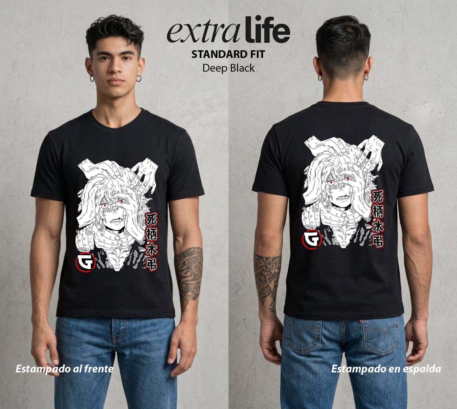 La Academia de Heroes | Las Manos del Caos #02587 - Playera Standard Fit | Deep Black - Foto en modelo