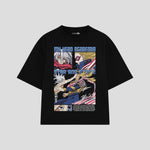 Playera streetwear premium de anime y gaming ExtraLife MX, corte boxy oversized drop shoulder heavyweight en color Deep Black y Off-White, moda urbana mexicana de culto.