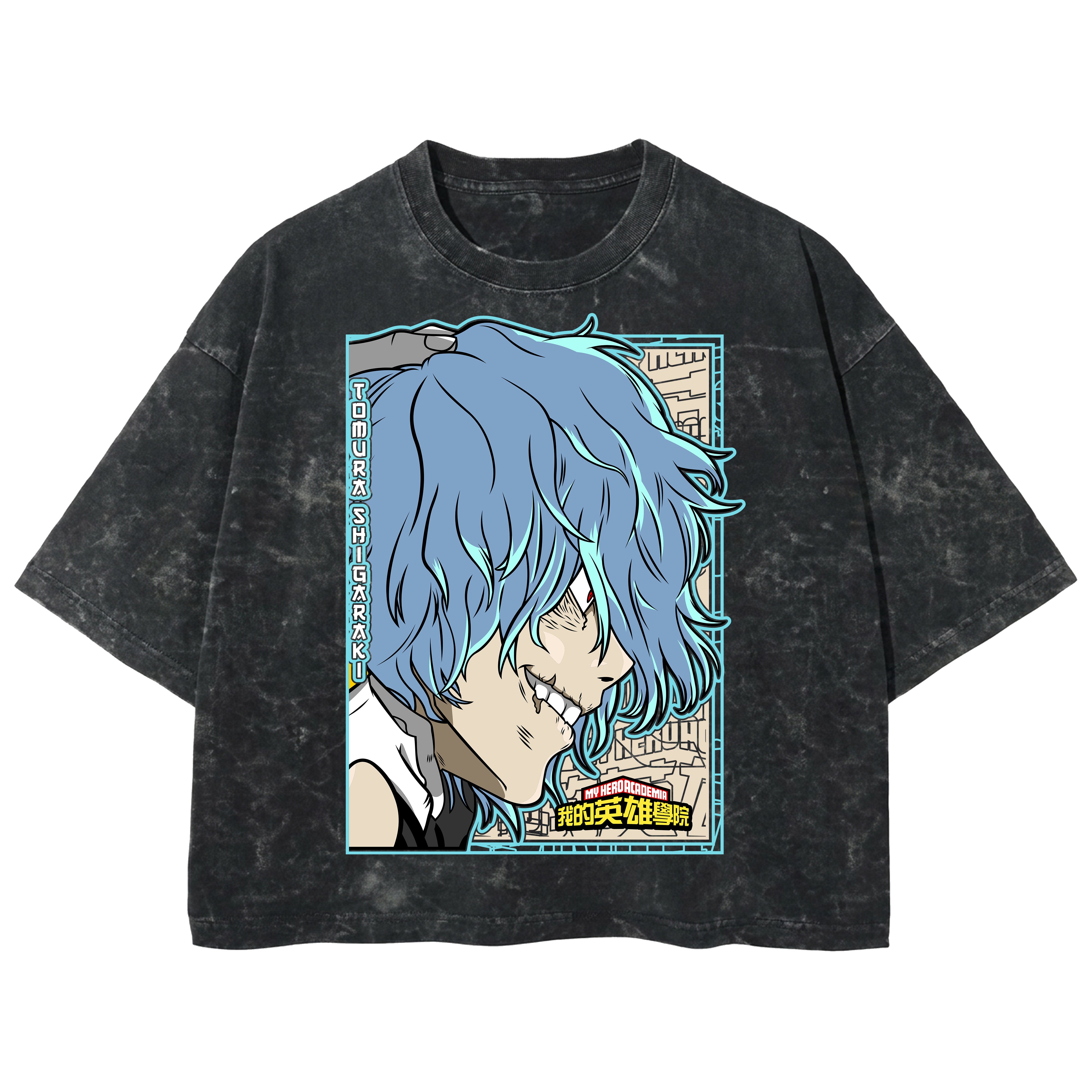 Playera streetwear premium de anime y gaming ExtraLife MX, corte boxy deluxe mineral wash heavyweight en color Acid Wash, moda urbana mexicana de culto.