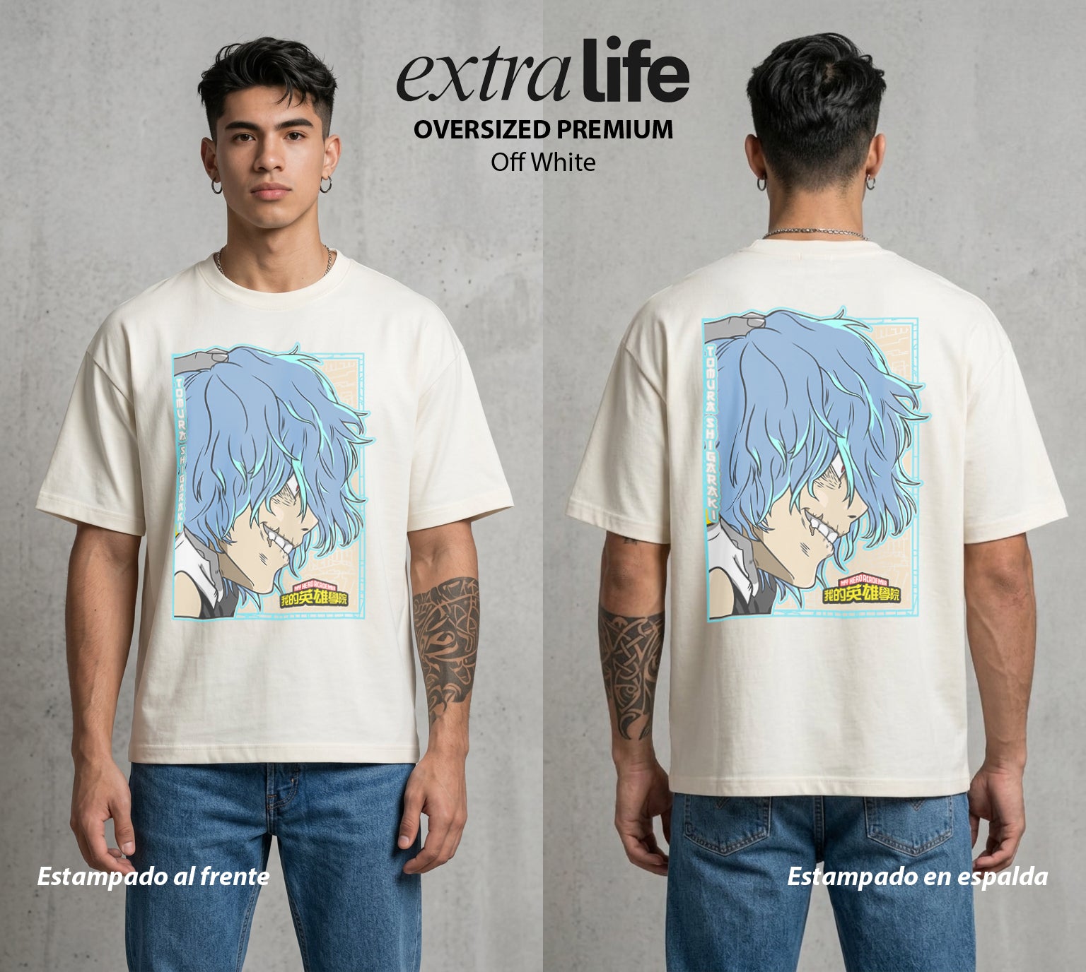 La Academia de Heroes | Las Manos del Caos #02590 - Playera Oversized Premium | Off White - Foto en modelo