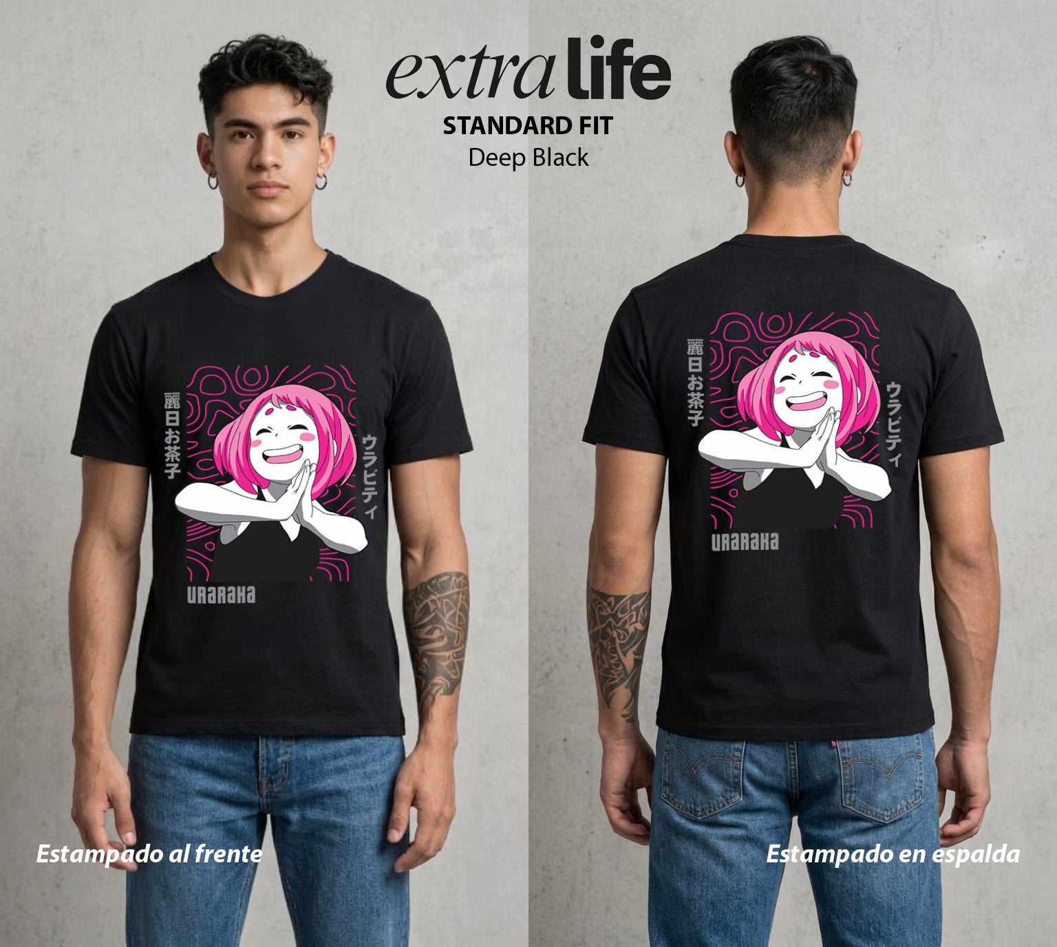 La Academia de Heroes | Sin Gravedad #02592 - Playera Standard Fit | Deep Black - Foto en modelo