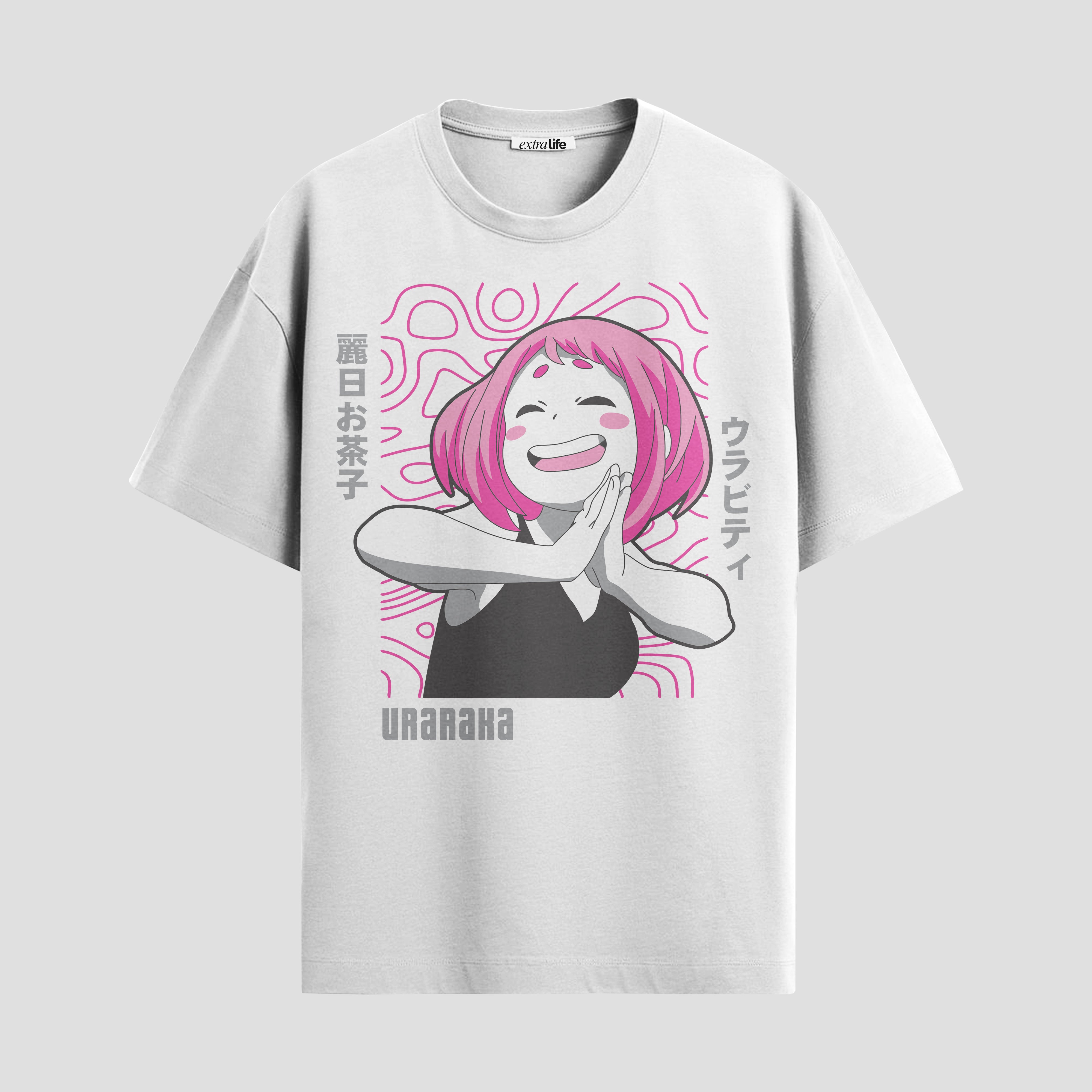 Playera urbana de anime y gaming ExtraLife MX, corte Standard Fit unisex ligero y transpirable en color Deep Black y Pure White, ropa de uso diario para gym y casual.
