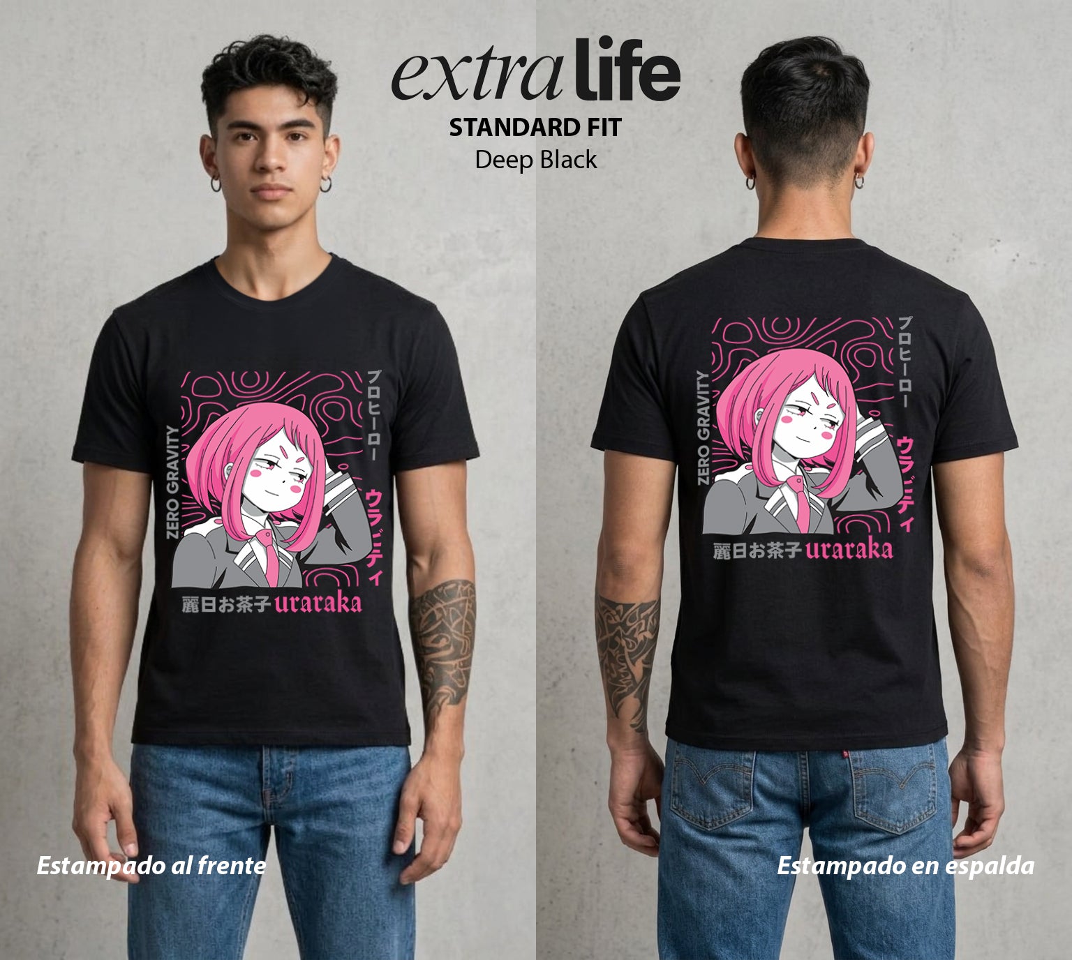 La Academia de Heroes | La Chica de la Gravedad #02593 - Playera Standard Fit | Deep Black - Foto en modelo