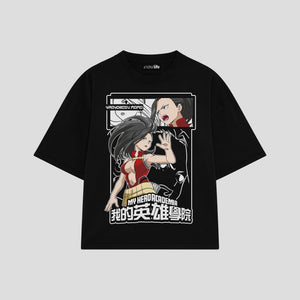 Playera streetwear premium de anime y gaming ExtraLife MX, corte boxy oversized drop shoulder heavyweight en color Deep Black y Off-White, moda urbana mexicana de culto.
