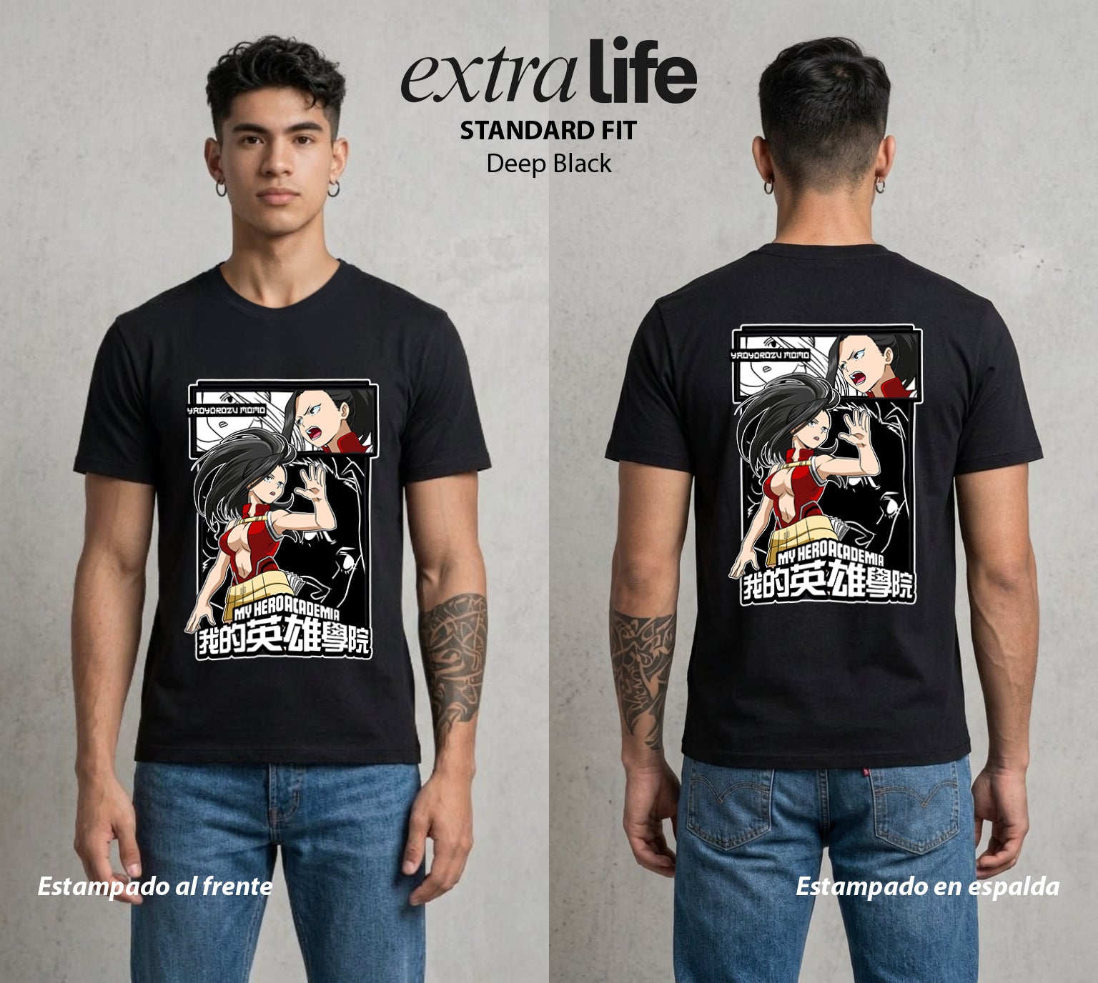 La Academia de Heroes | La Creadora del Bien #02594 - Playera Standard Fit | Deep Black - Foto en modelo