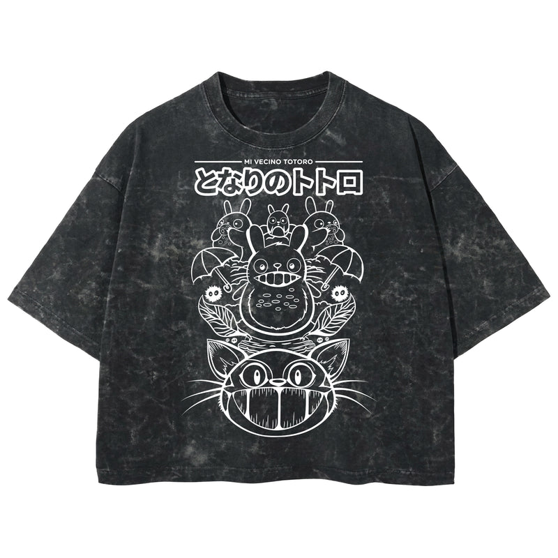 Playera streetwear premium de anime y gaming ExtraLife MX, corte boxy deluxe mineral wash heavyweight en color Acid Wash, moda urbana mexicana de culto.