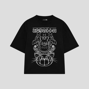 Playera streetwear premium de anime y gaming ExtraLife MX, corte boxy oversized drop shoulder heavyweight en color Deep Black y Off-White, moda urbana mexicana de culto.
