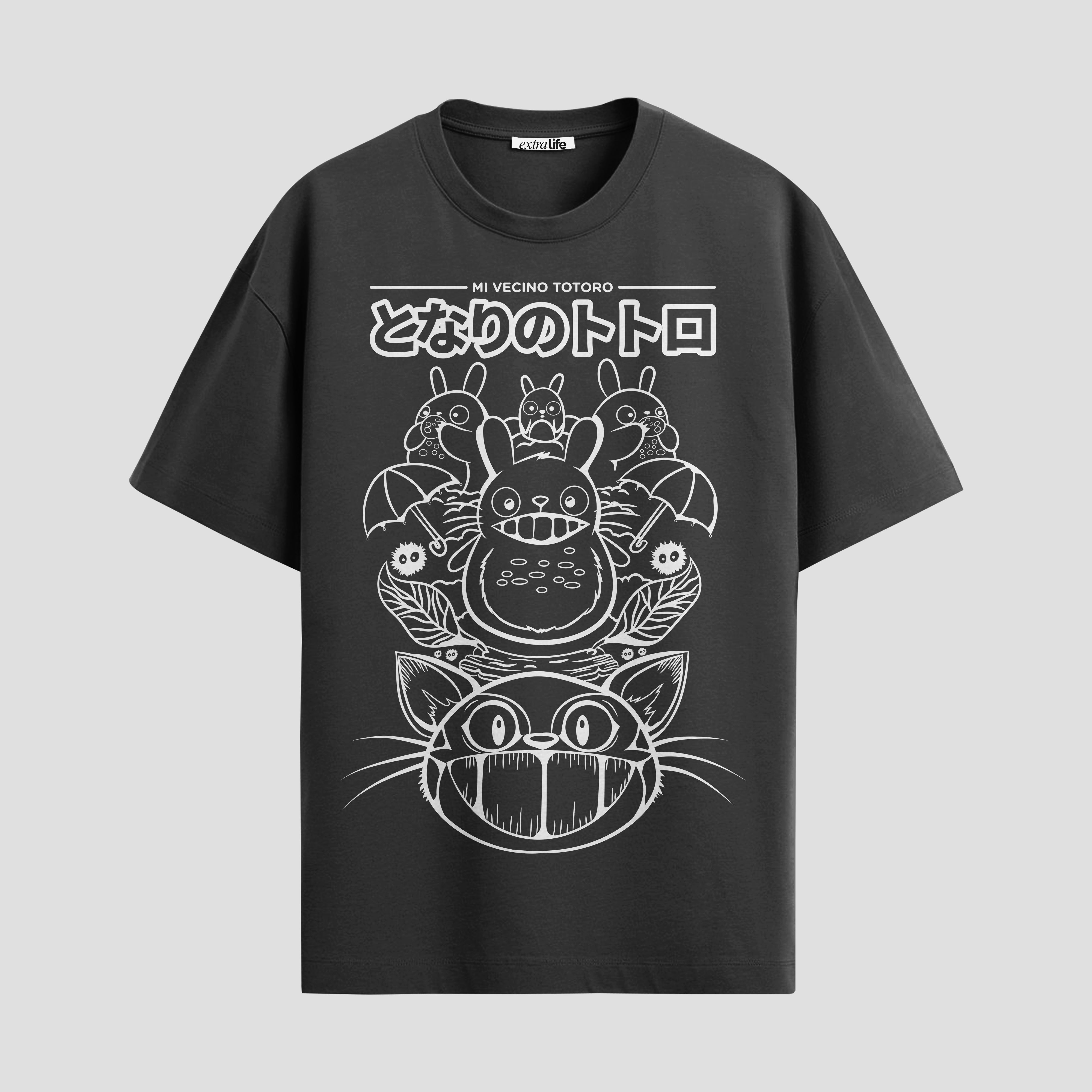 Playera urbana de anime y gaming ExtraLife MX, corte Standard Fit unisex ligero y transpirable en color Deep Black y Pure White, ropa de uso diario para gym y casual.