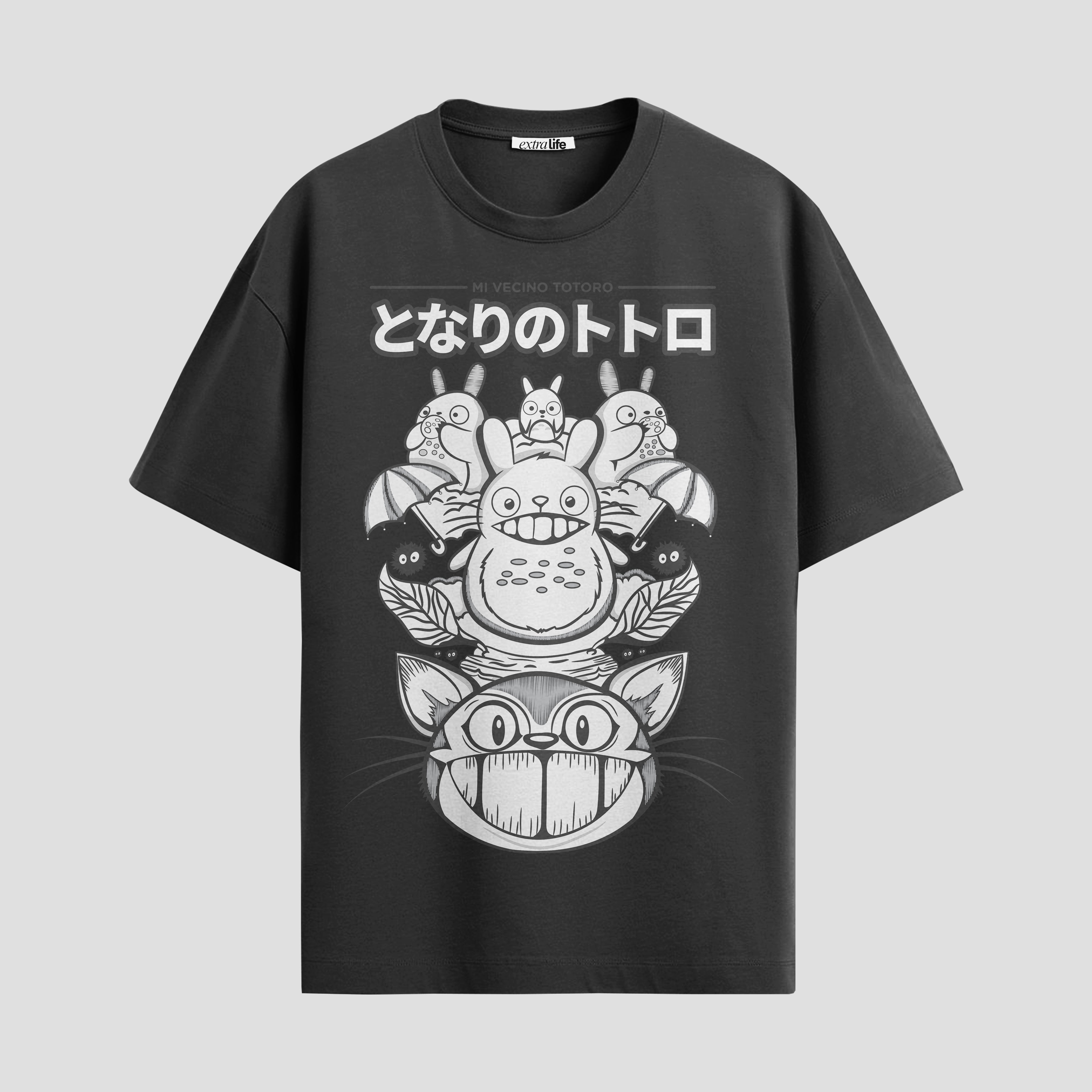 Playera urbana de anime y gaming ExtraLife MX, corte Standard Fit unisex ligero y transpirable en color Deep Black y Pure White, ropa de uso diario para gym y casual.