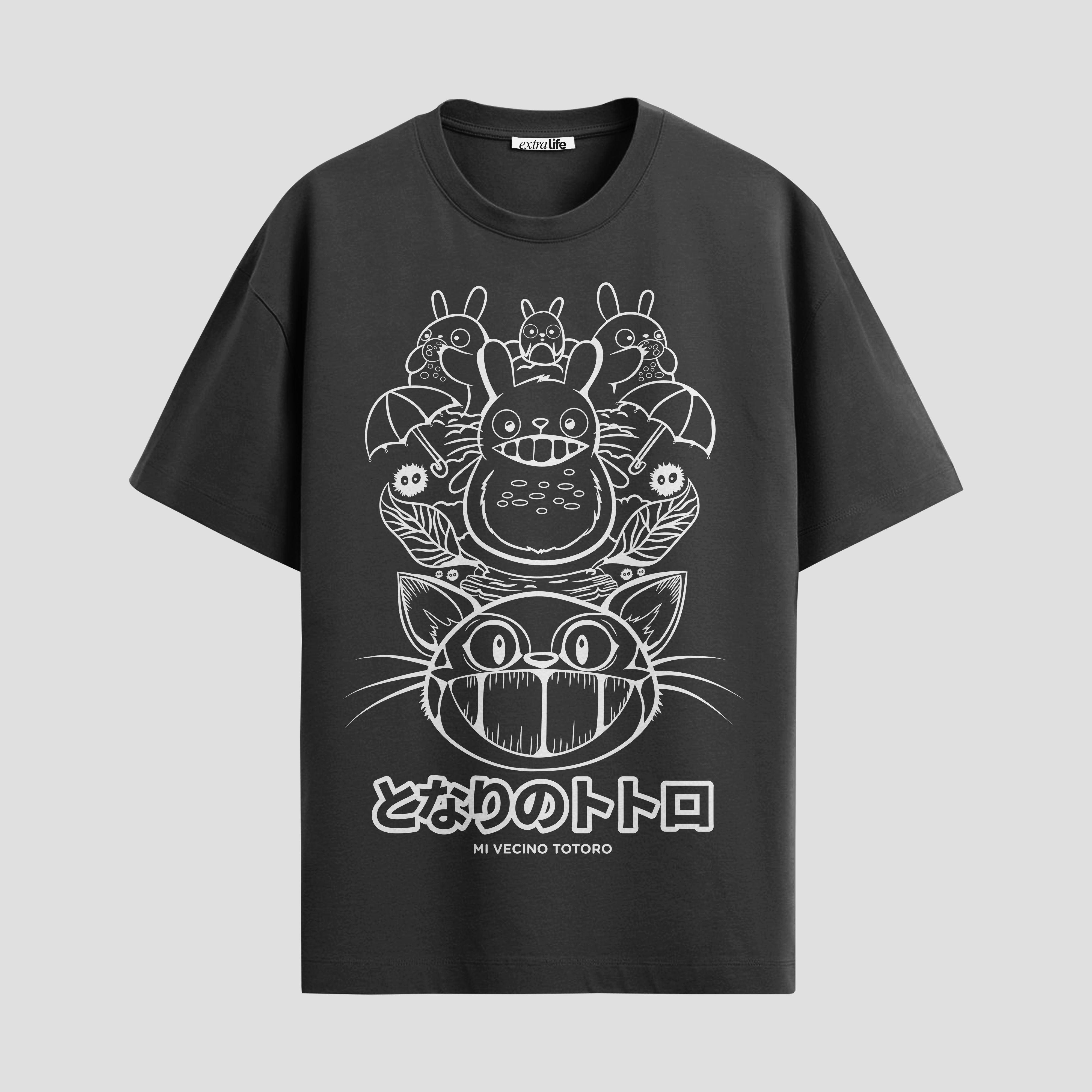 Playera urbana de anime y gaming ExtraLife MX, corte Standard Fit unisex ligero y transpirable en color Deep Black y Pure White, ropa de uso diario para gym y casual.