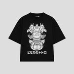 Playera streetwear premium de anime y gaming ExtraLife MX, corte boxy oversized drop shoulder heavyweight en color Deep Black y Off-White, moda urbana mexicana de culto.
