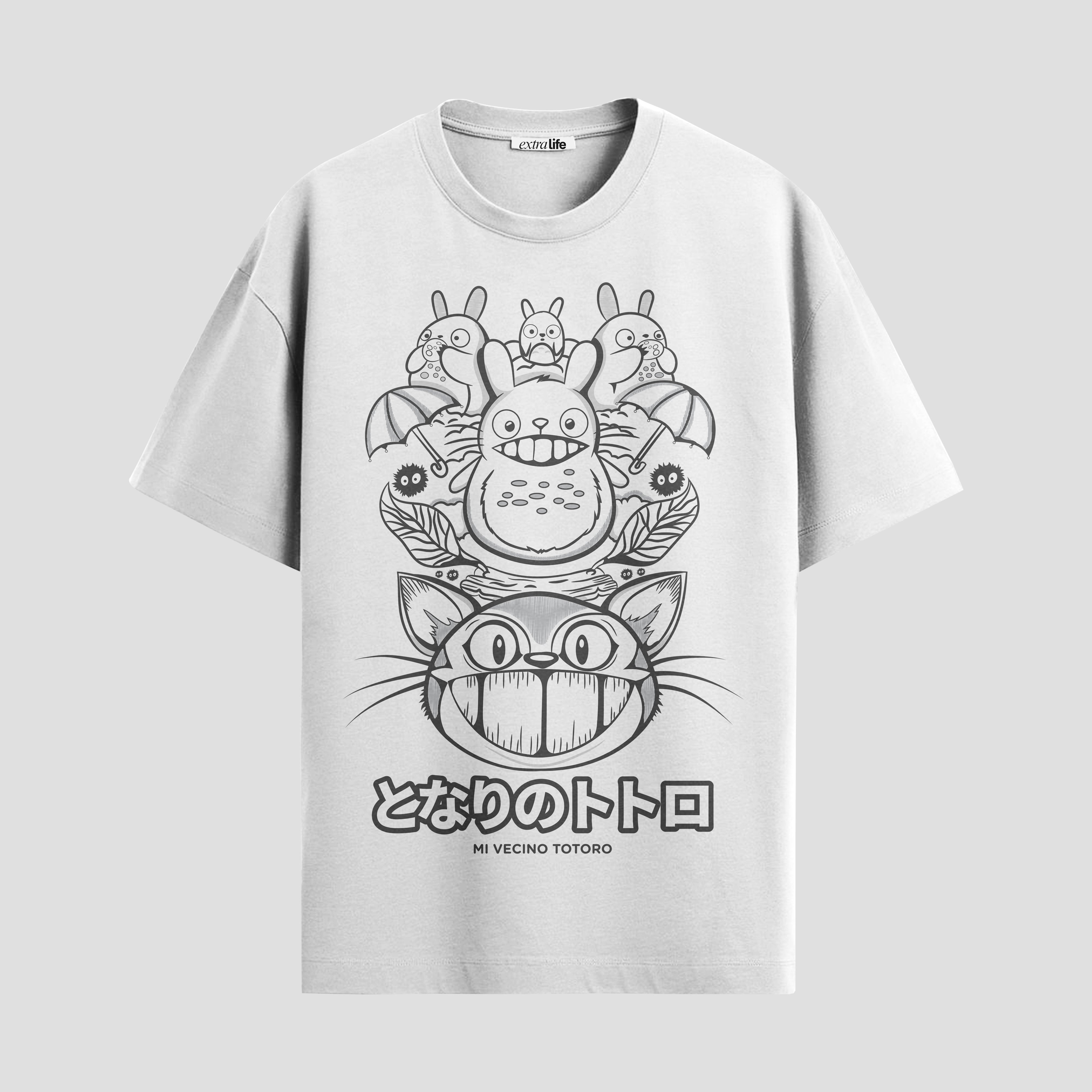 Playera urbana de anime y gaming ExtraLife MX, corte Standard Fit unisex ligero y transpirable en color Deep Black y Pure White, ropa de uso diario para gym y casual.